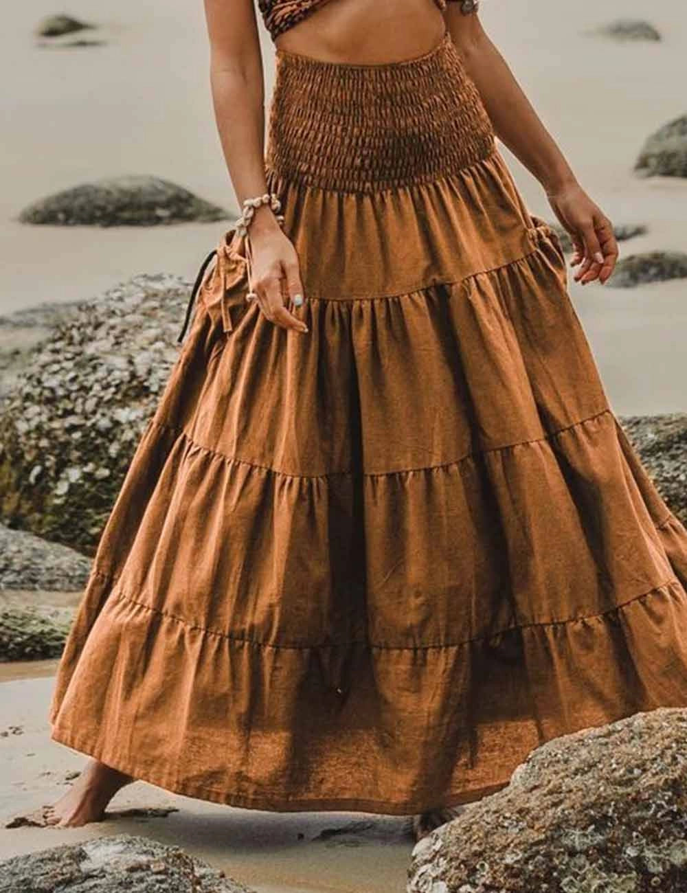 Apparel- Sweet Karma Boho Ruched Maxi Skirt