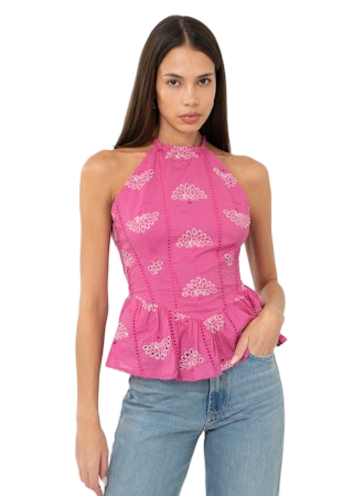 Apparel- Adelyn Rae Jeanette Embroidered Eyelet Halter Top
