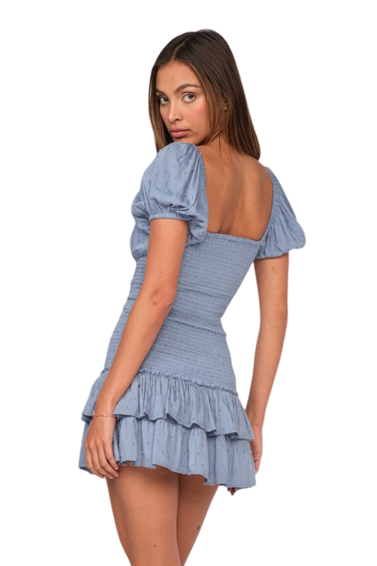 Apparel- Sky to Moon Open Neck Smocked Double Tiered Mini Dress