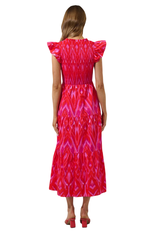 Apparel- Sugarlips Blevin Ikat Smocked Tiered Maxi Dress