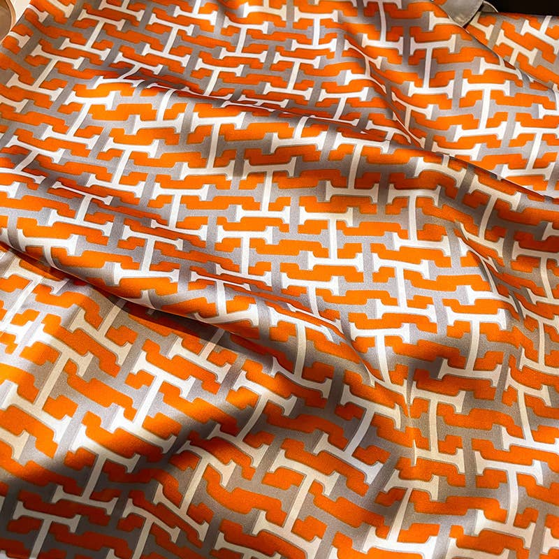 Peach Letter H Printed Satin Silky Scarf