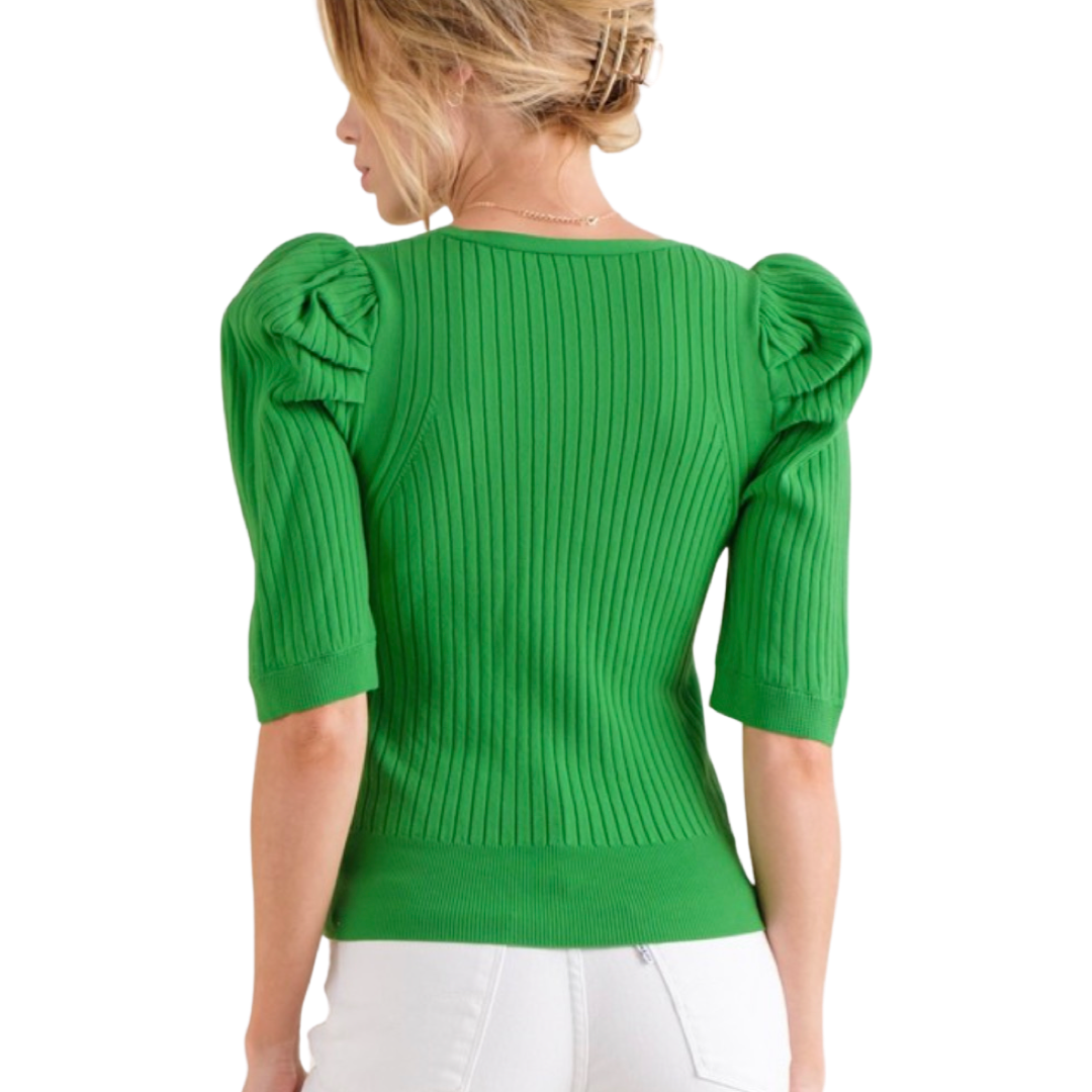 Apparel- And The Why Puff Sleeve Ribbed Basic Top