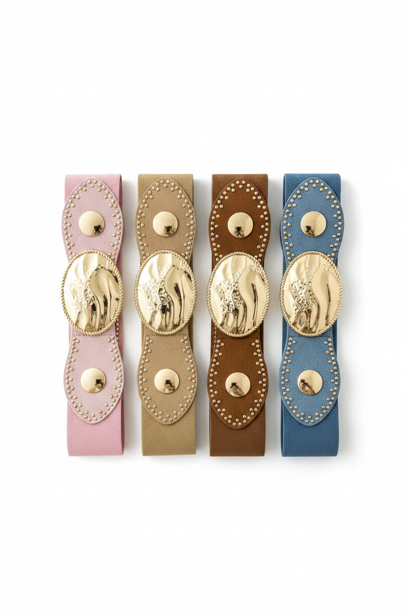Alexa Koi Gold Matte Buckle Stretch Belts Style 2