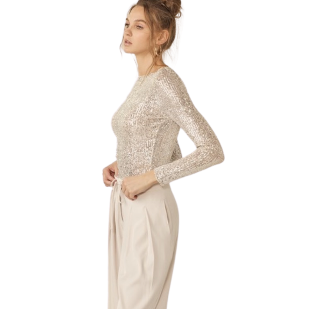 Apparel- Idem Ditto Long Sleeve Sequin Sheer Top