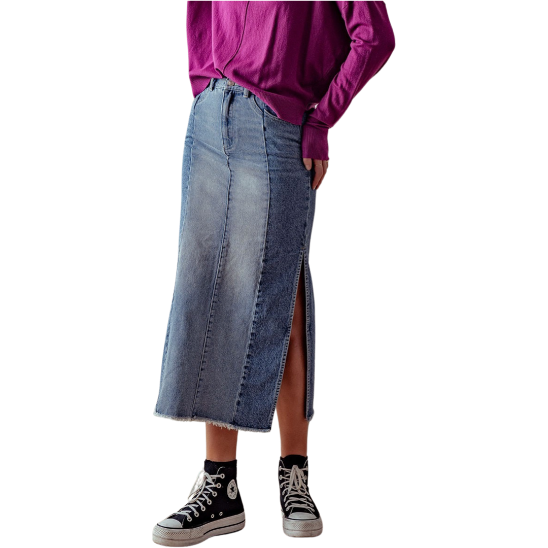 Apparel- Trend Notes Side Slit Denim Skirt