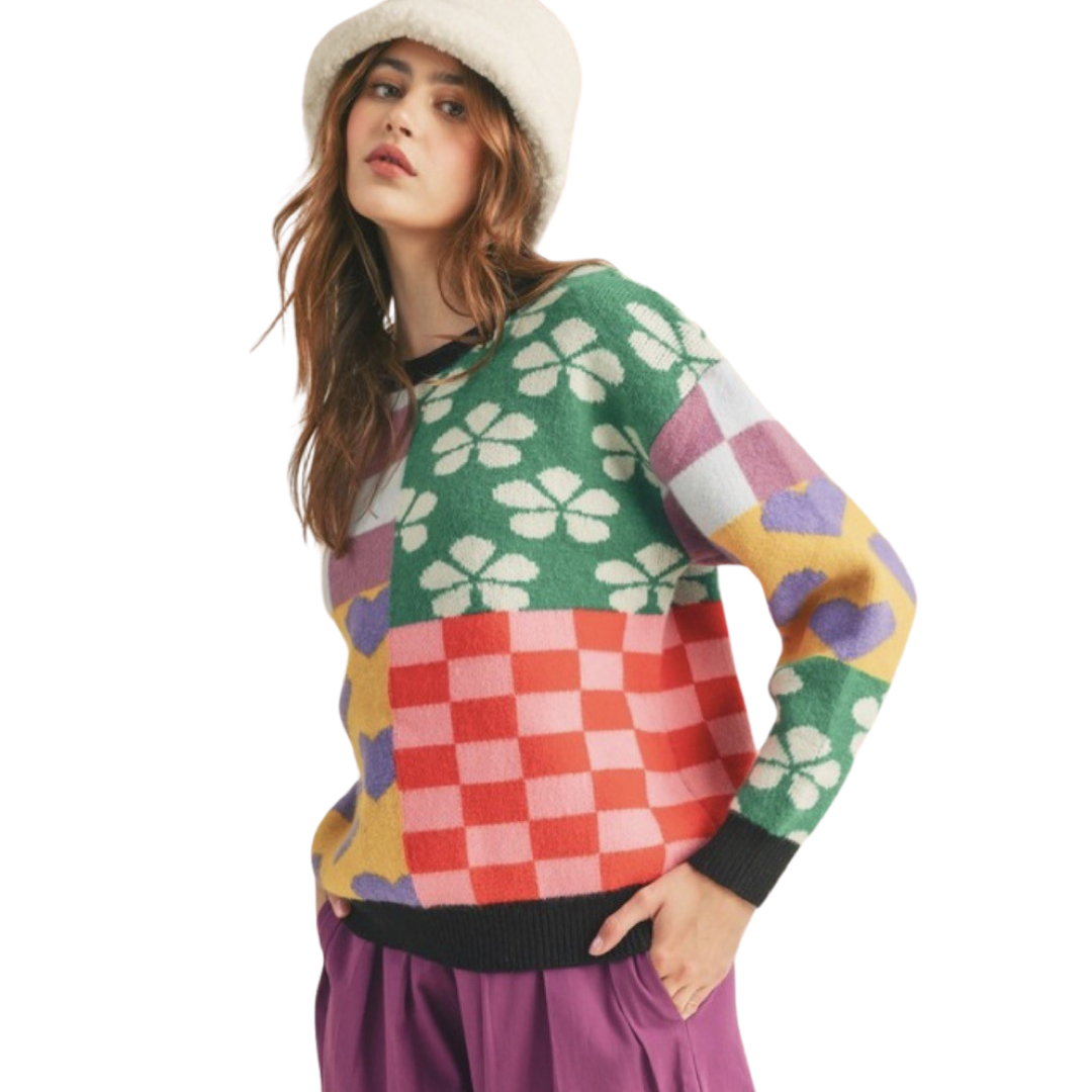 Apparel- En Merci Multi Pattern Patch Sweater