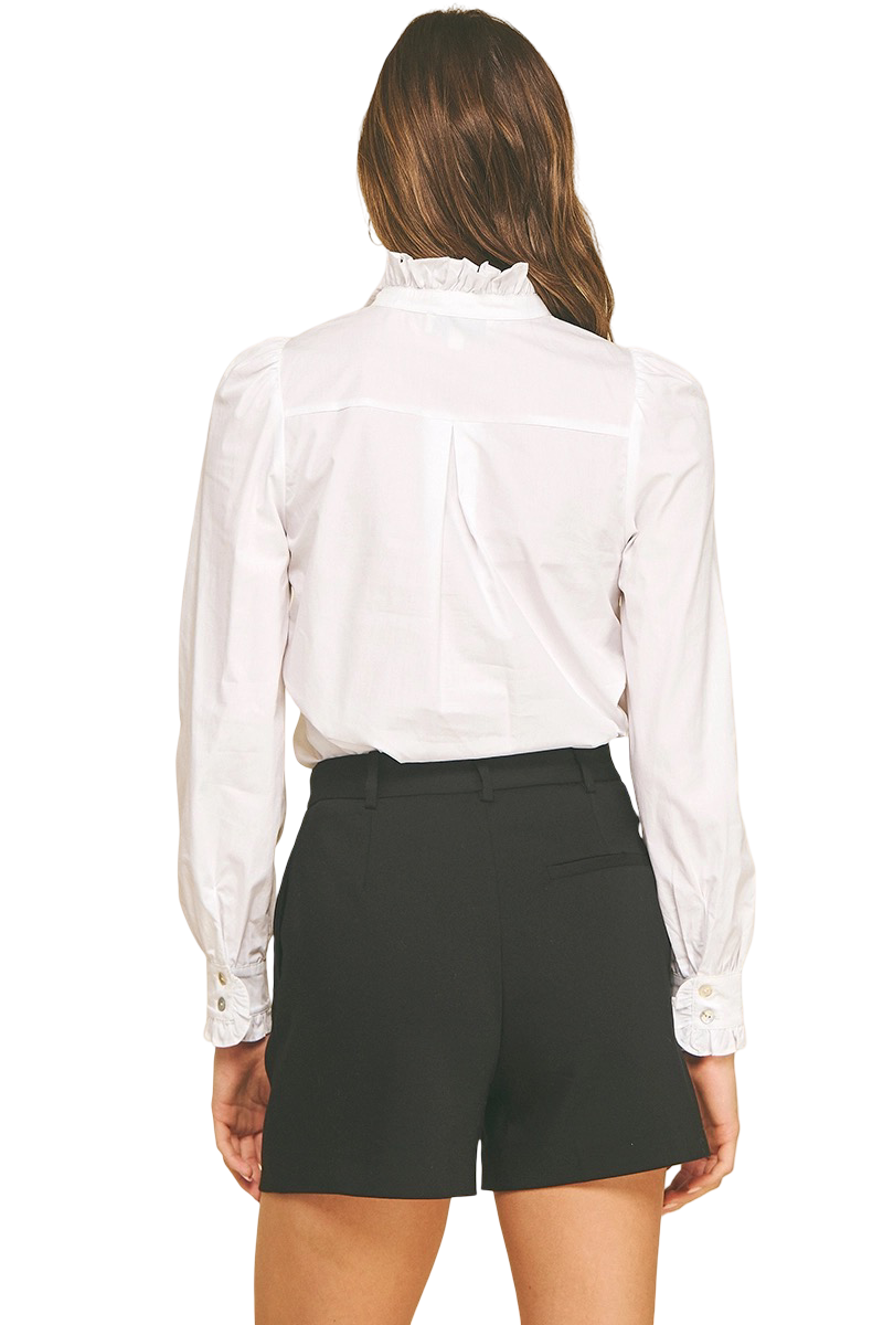 Apparel- Pinch Ruffled Block Neck Blouse Top