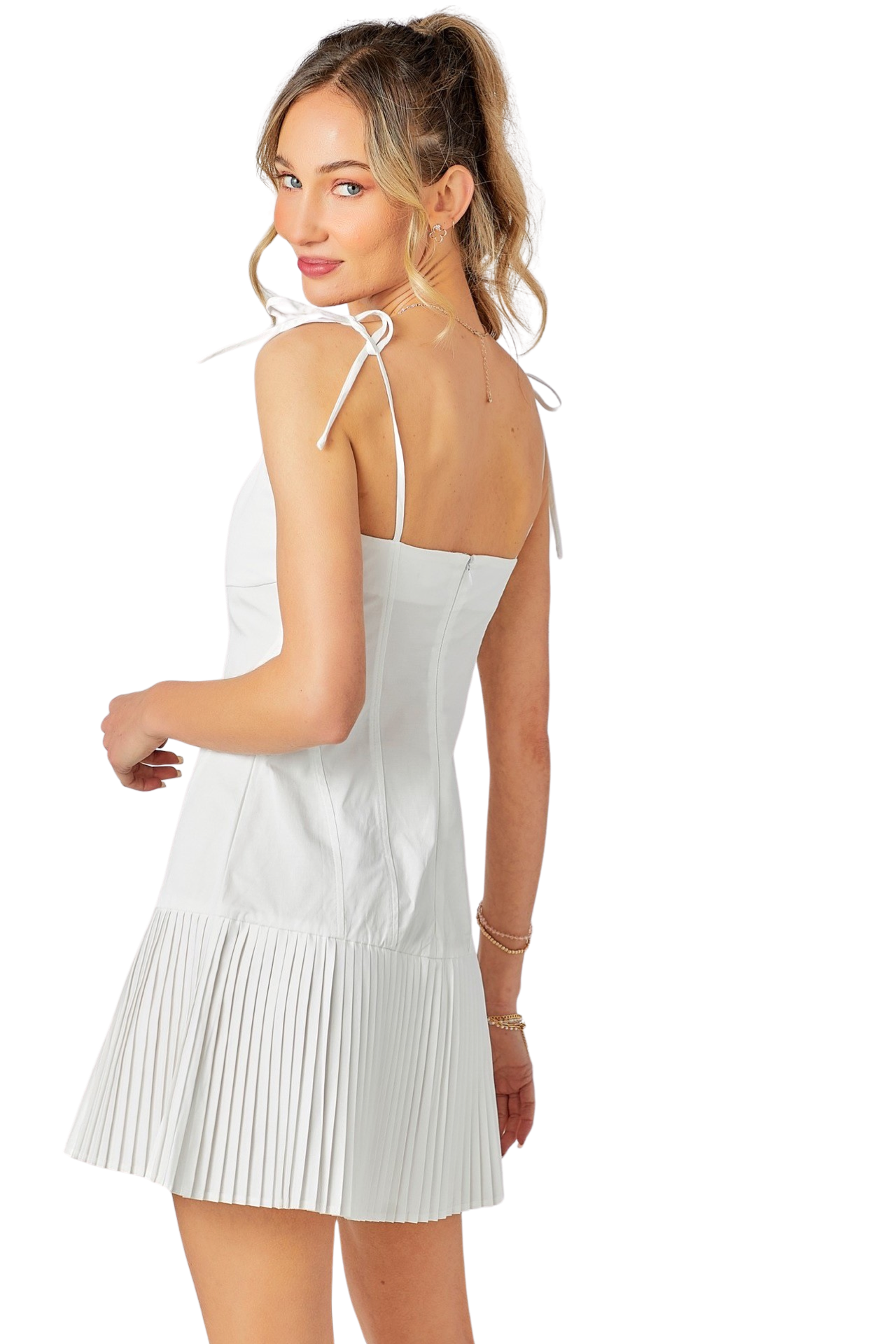 Apparel- Baby Pink Sweetheart Neck Pleats Mini Dress
