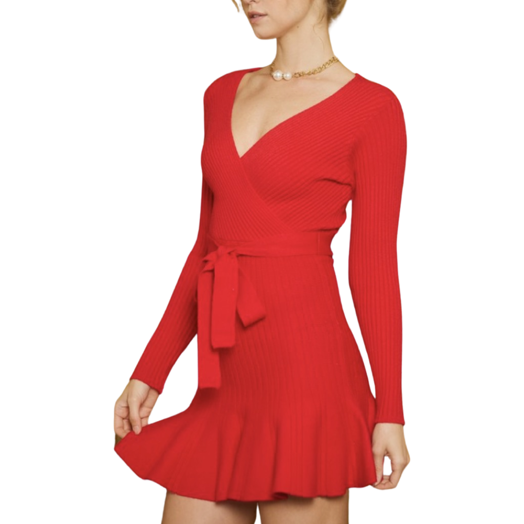 Apparel- Idem Ditto Ribbed Tie Waist Sweater Dress