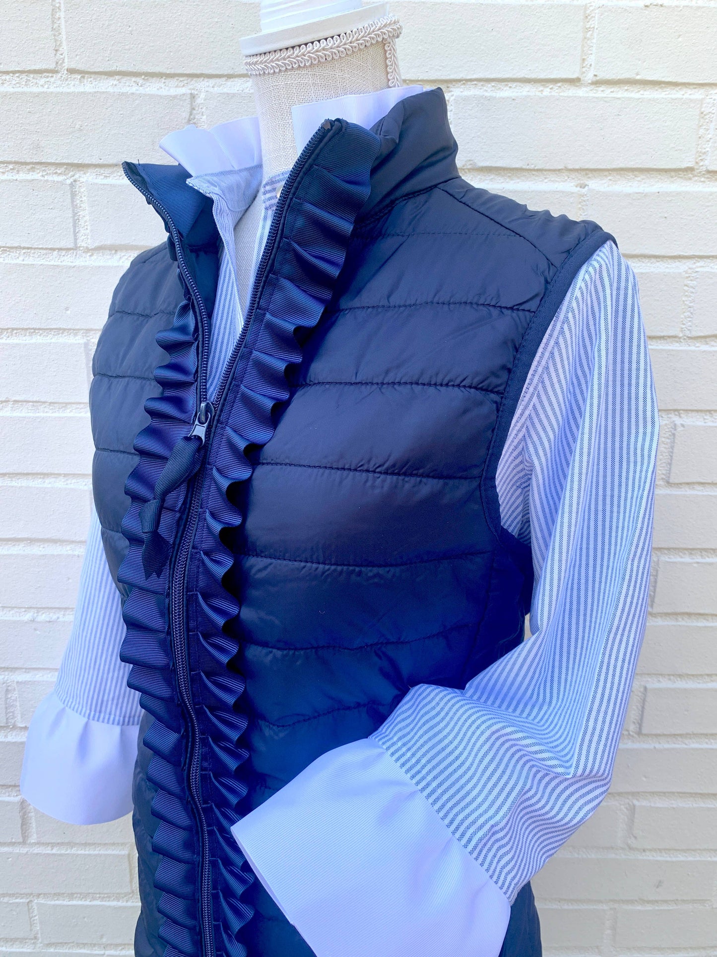 Apparel- Pearly Vines Scarlett Oxford Ribbon Trim 3/4 Sleeve- Blue
