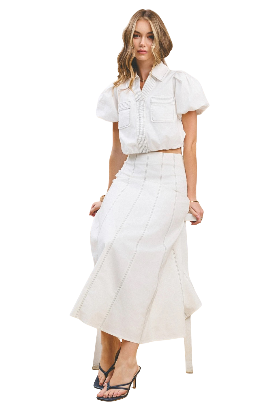 Apparel-TCEC Contrast Topstitch Maxi Skirt