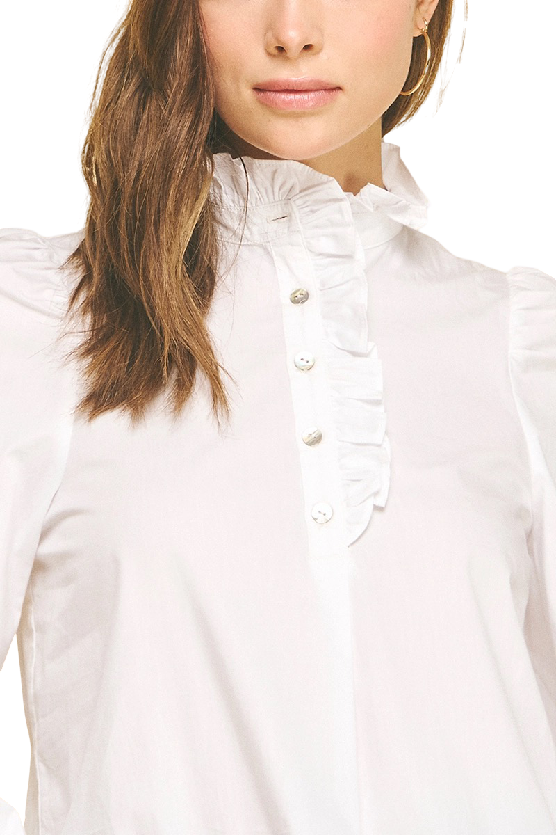 Apparel- Pinch Ruffled Block Neck Blouse Top
