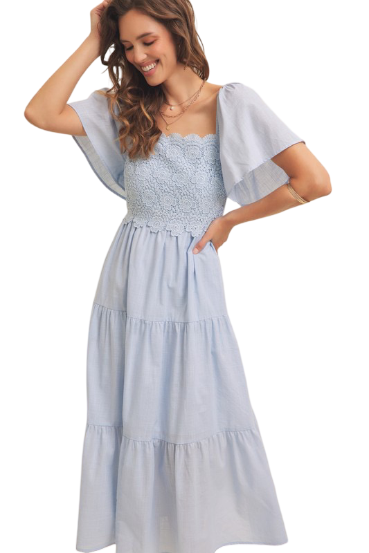 Apparel- In February Tiered Floral Crochet Midi Dress