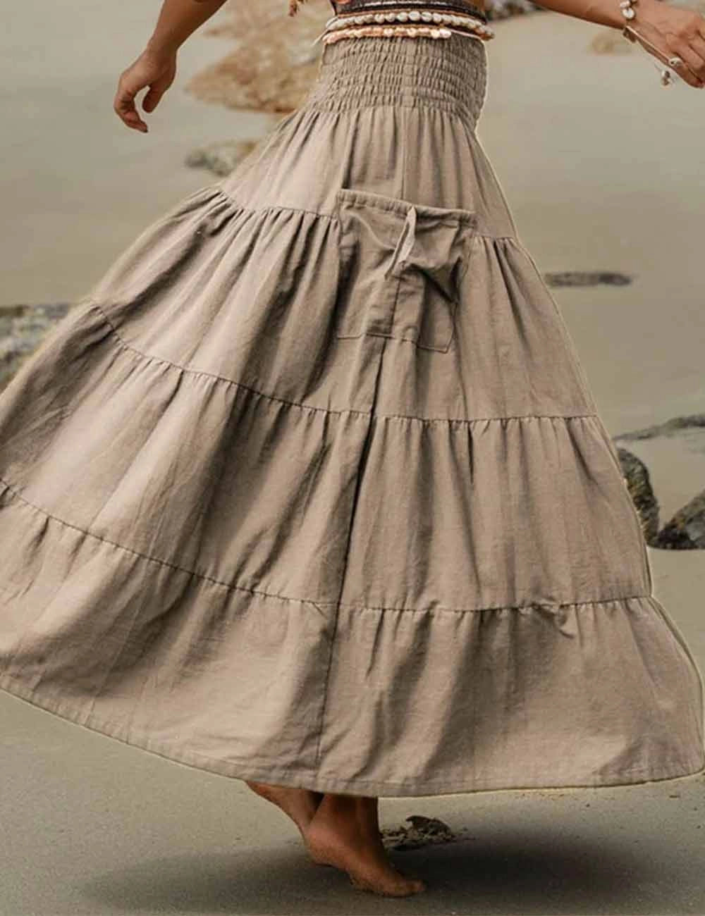 Apparel- Sweet Karma Boho Ruched Maxi Skirt
