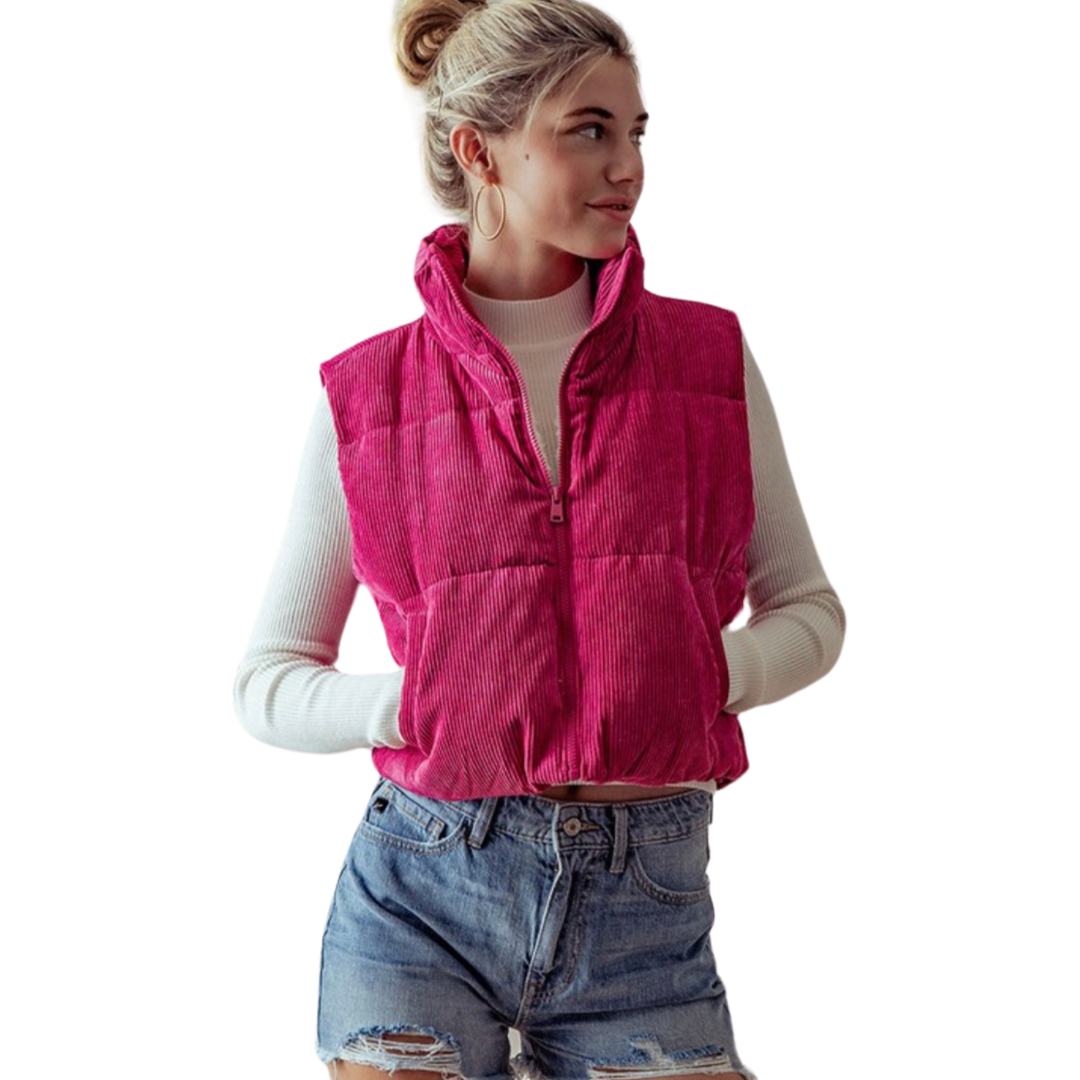 Apparel- Trend Notes Corduroy Cropped Puffer Vest