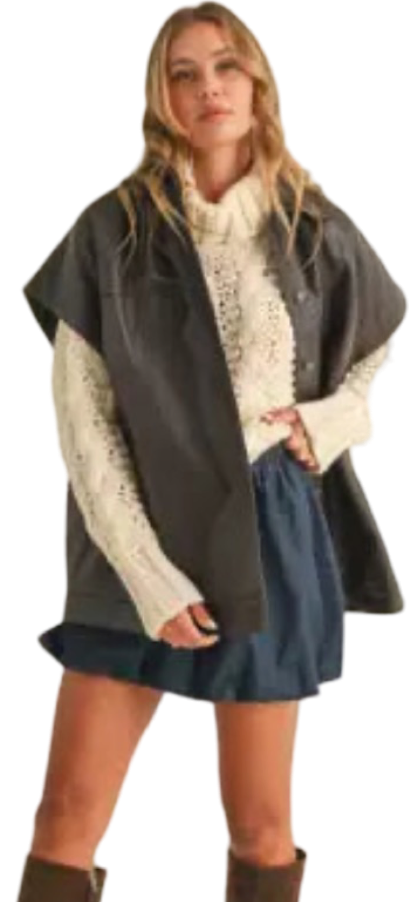 Apparel- Klesis Oversized Faux Leather Vest with Pockets