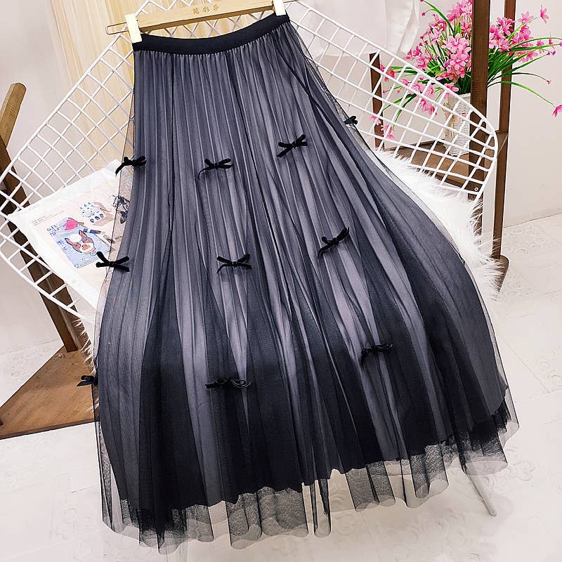 Apparel- Peach Tulle Midi Skirt with Bows