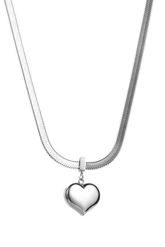 Necklaces- M&E Bling Stainless Steel Snake Chain Heart Pendant Necklace