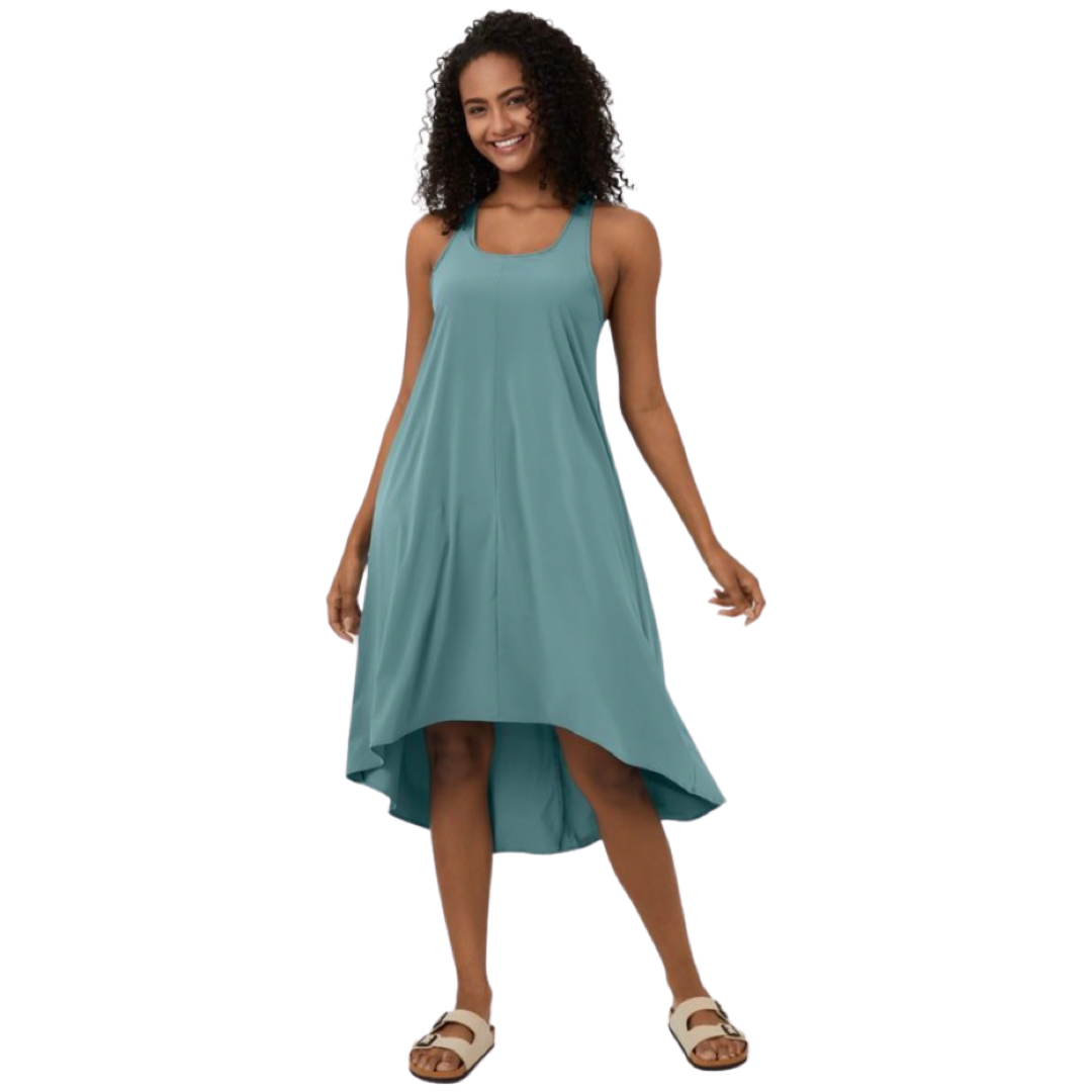 Apparel- Halara Breezeful* Backless Racerback Side Pocket High Low Midi Dress