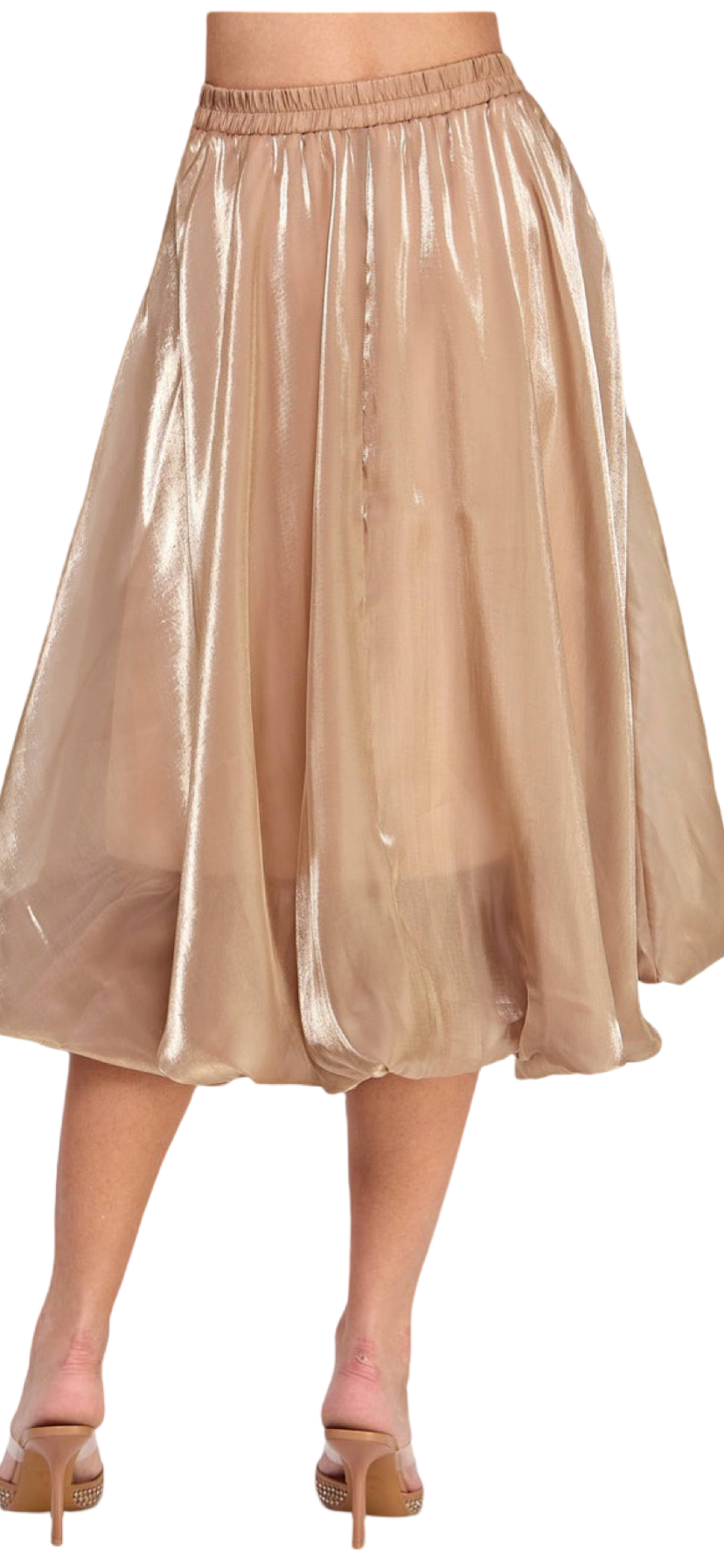 Apparel- Ellison Shiny Bubble Hem Midi Skirt