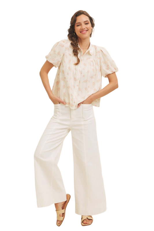 Apparel- In February Sheer Floral Button Down Blouse