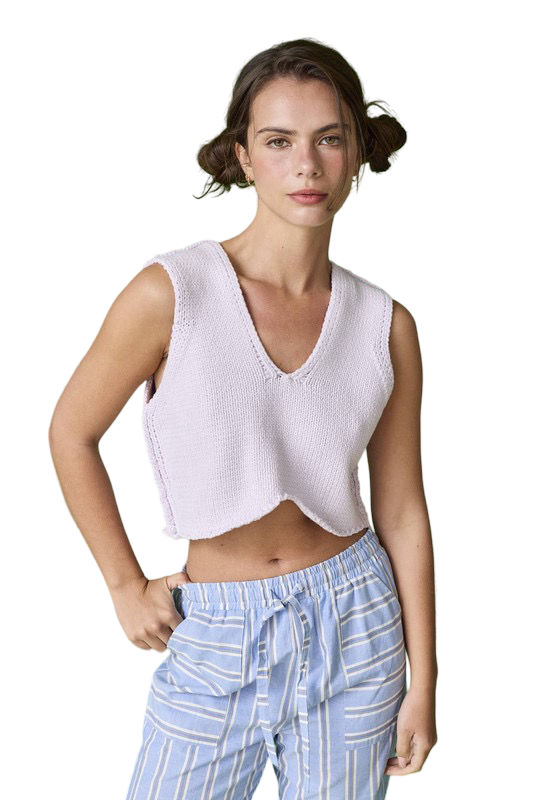 Apparel- Papermoon V Neck Sleeveless Cropped Knit Top