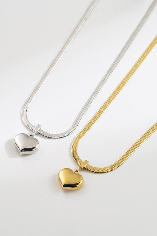 Necklaces- M&E Bling Stainless Steel Snake Chain Heart Pendant Necklace