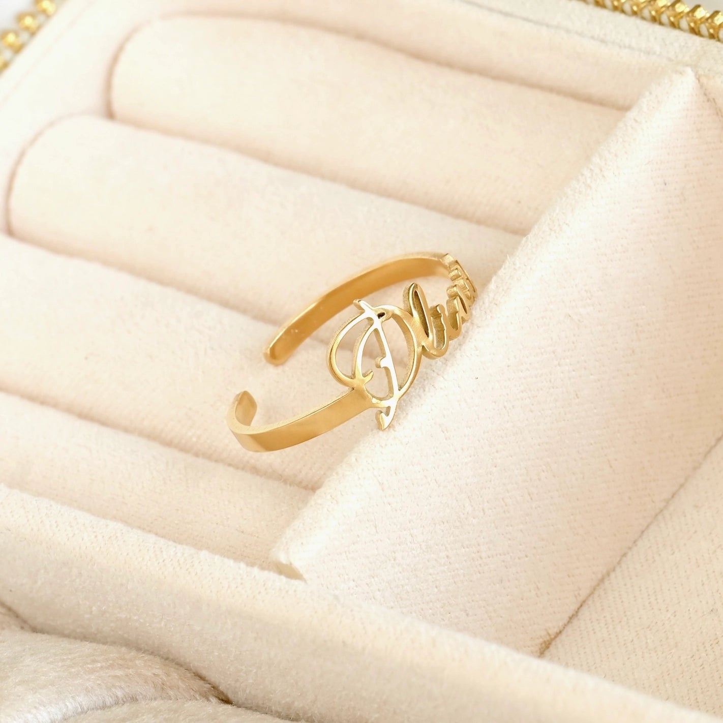 Rings- Custom Name Ring 18k Gold Personalized Name Open Ring