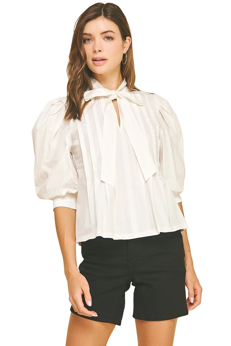 Apparel- Pinch Tuck Detail Tie Front Blouse Top