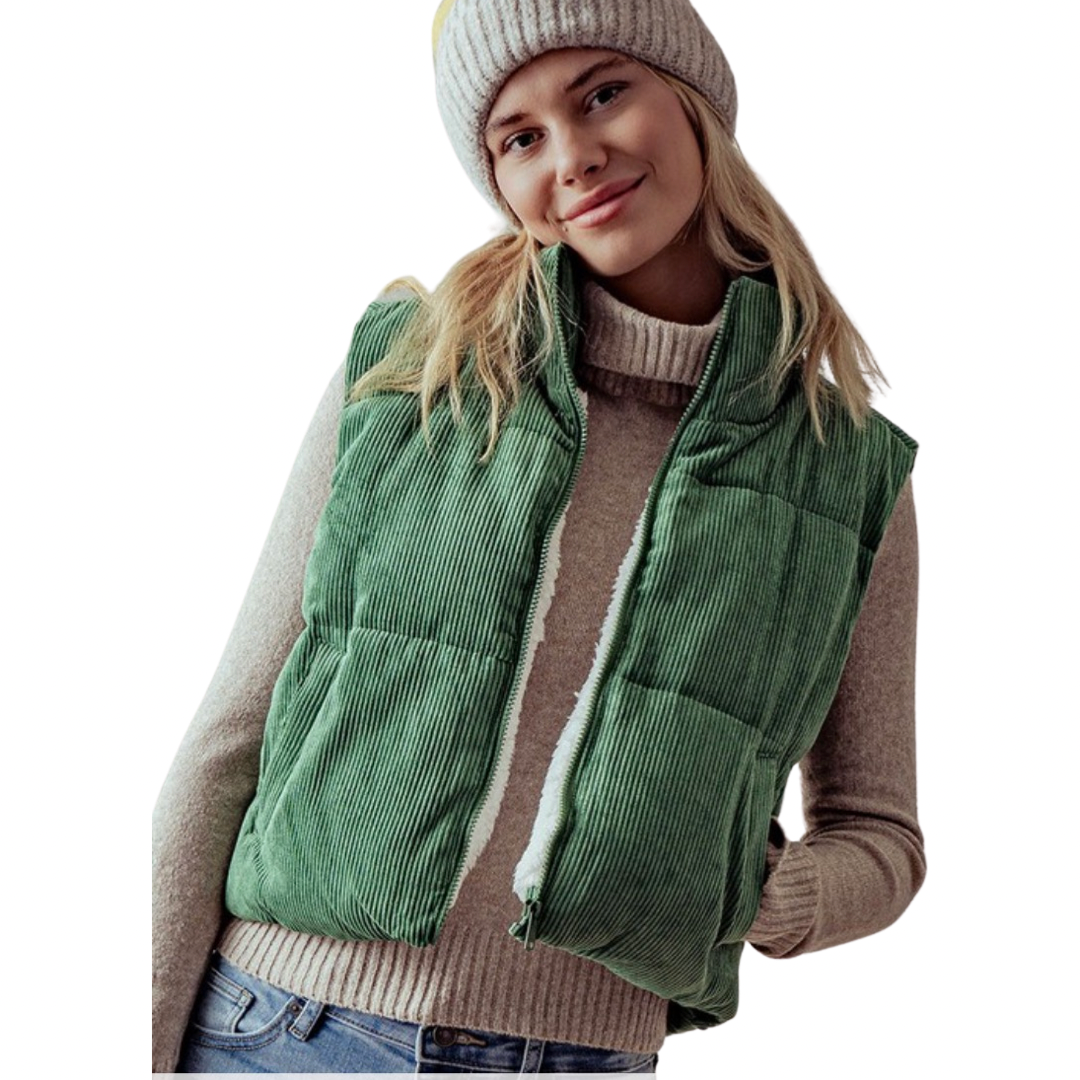 Apparel- Trend Notes Corduroy Cropped Puffer Vest