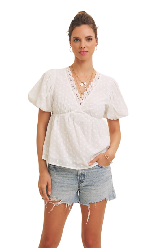 Apparel- In February Scallop Trim V Neck Blouse
