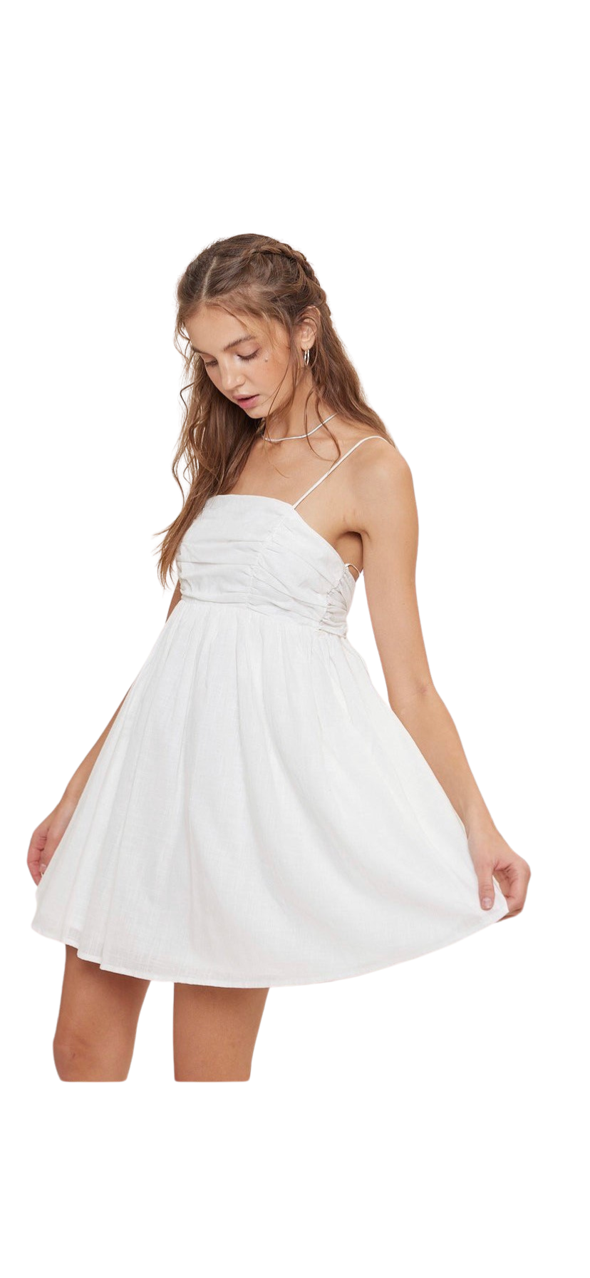 Apparel- Idem Ditto Front Shirring Wide Back Ribbon Mini Ruffle Dress