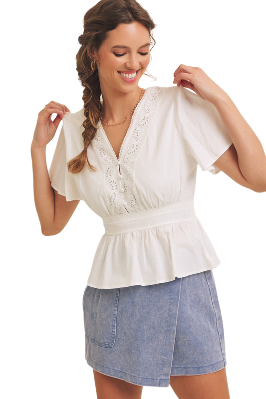 Apparel- In February Button Down Cotton Eyelet Blouse