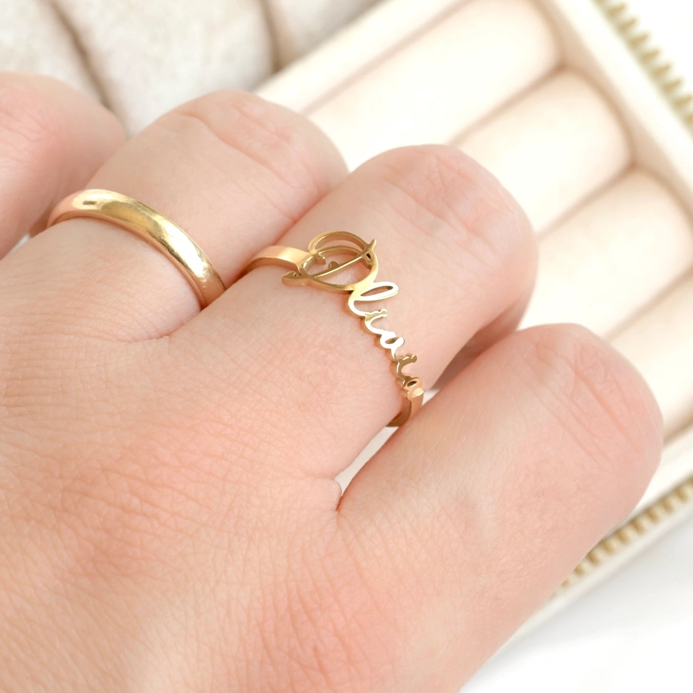 Rings- Custom Name Ring 18k Gold Personalized Name Open Ring