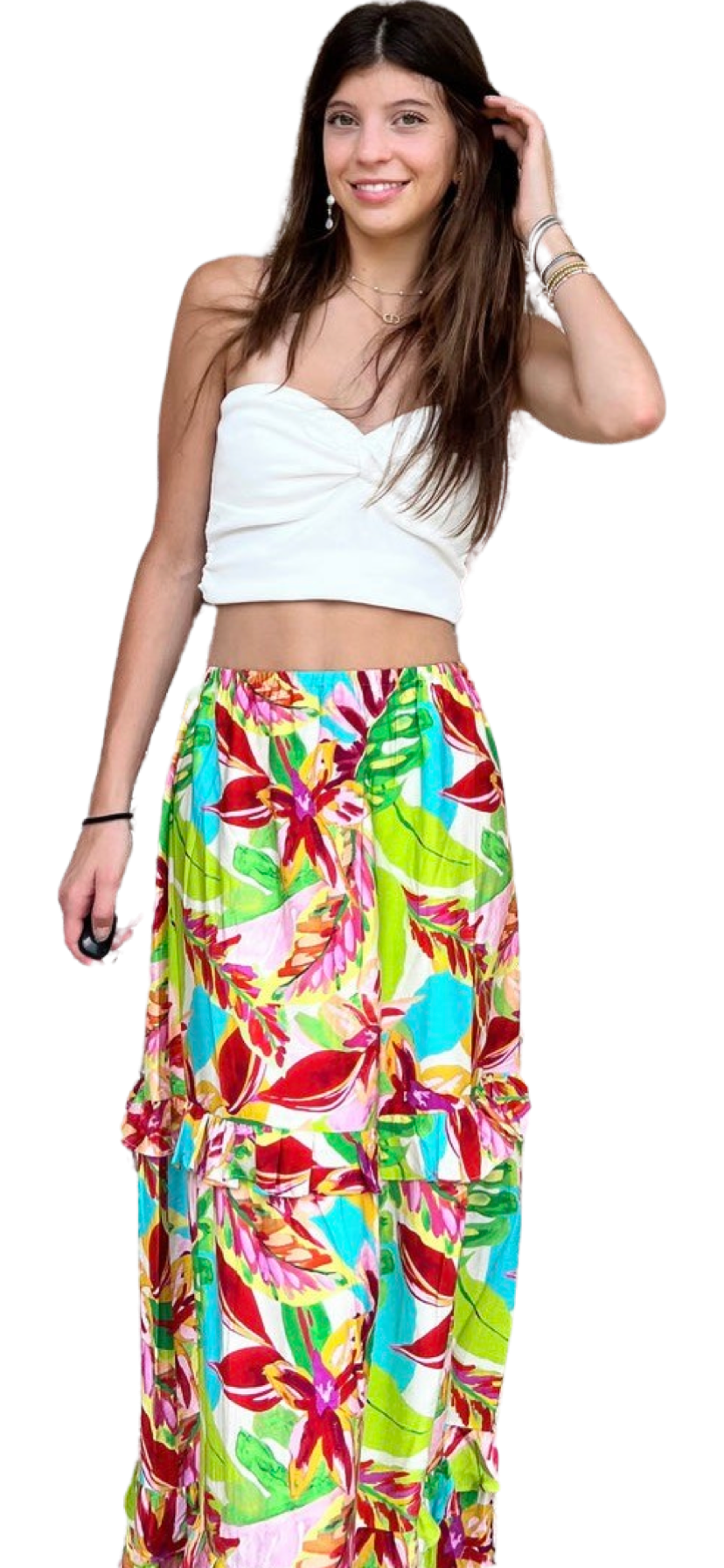 Btfl-Life Tiered Ruffled Floral Maxi Skirt