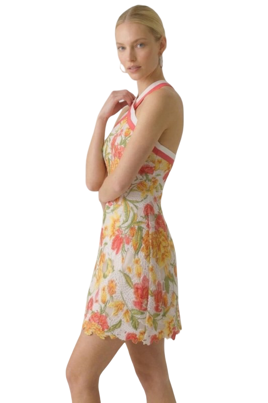 B. Right Halter Crochet Lace Trim Mini Dress
