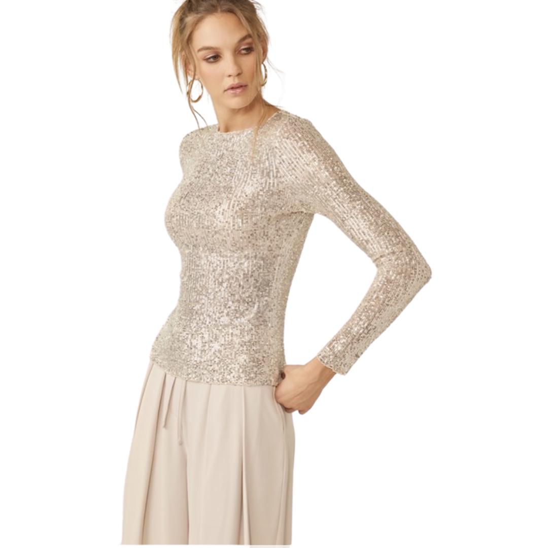Apparel- Idem Ditto Long Sleeve Sequin Sheer Top
