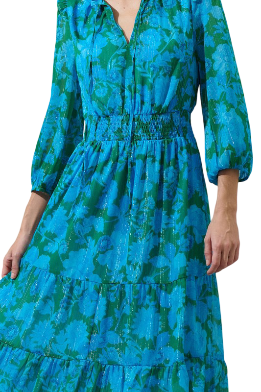 Sugarlips Akeem Floral Henri Smocked Midi Dress