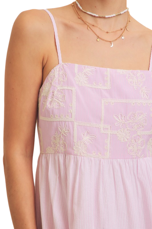 In February Pastel Embroidered Striped Cami Midi Dress