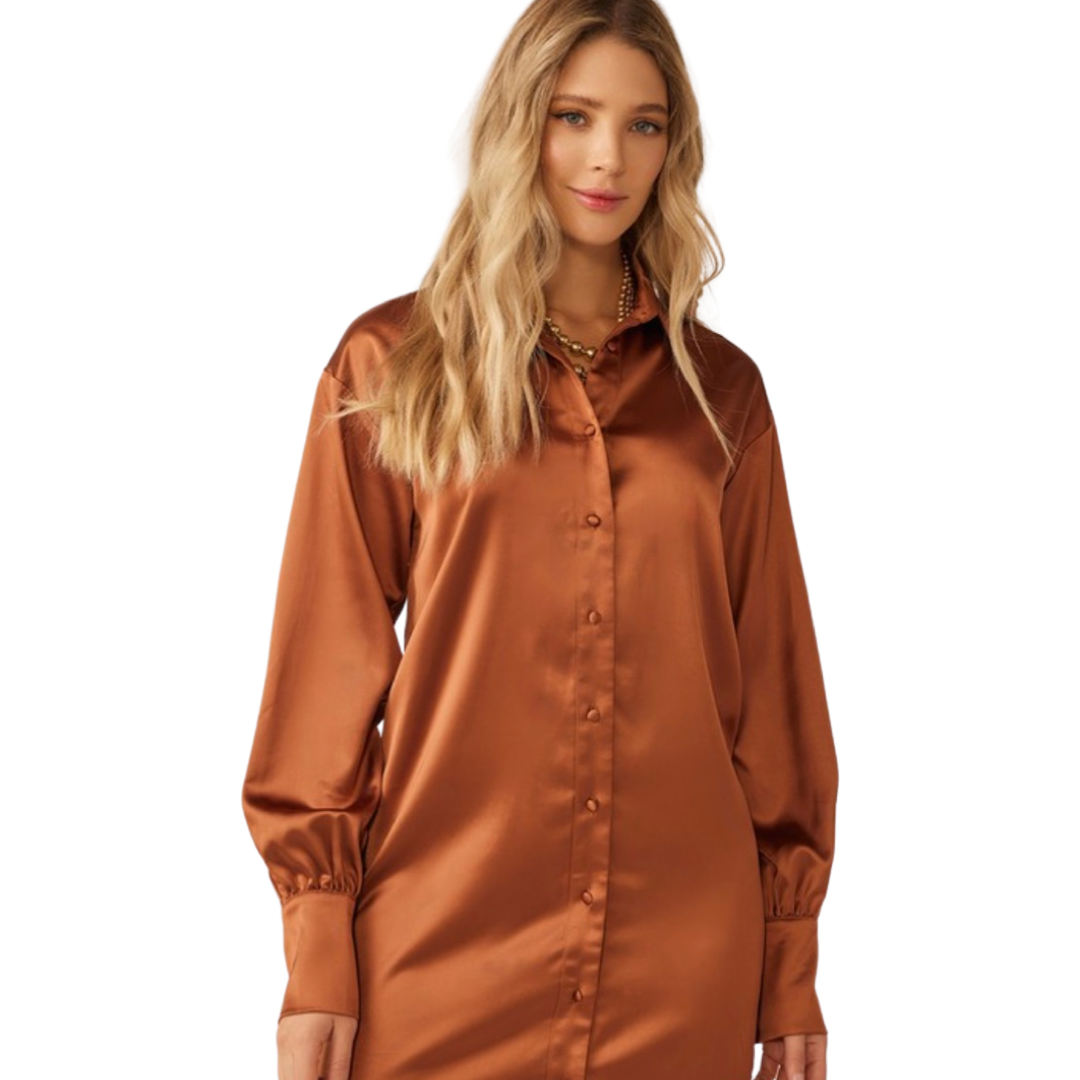 Apparel- Idem Ditto Satin Shirt Mini Dress