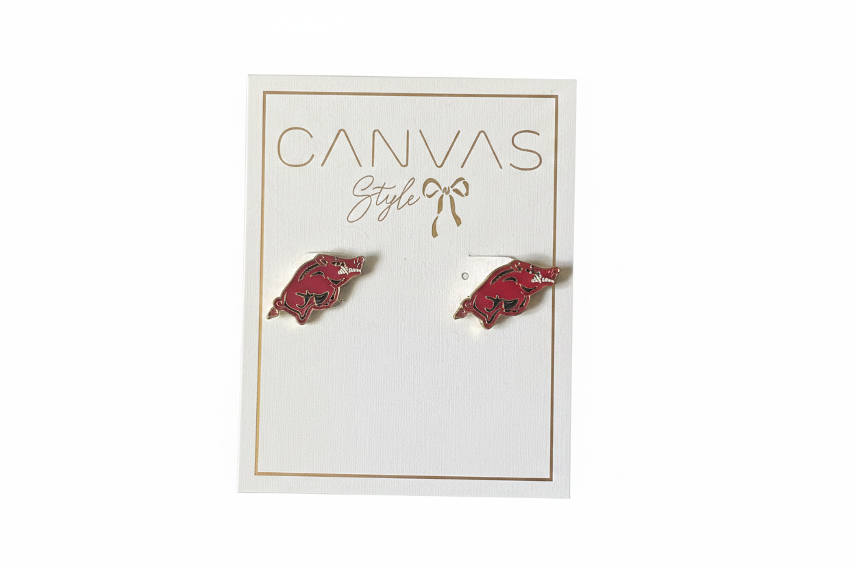 Earrings- Canvas Arkansas Razorbacks Enamel Stud Earrings