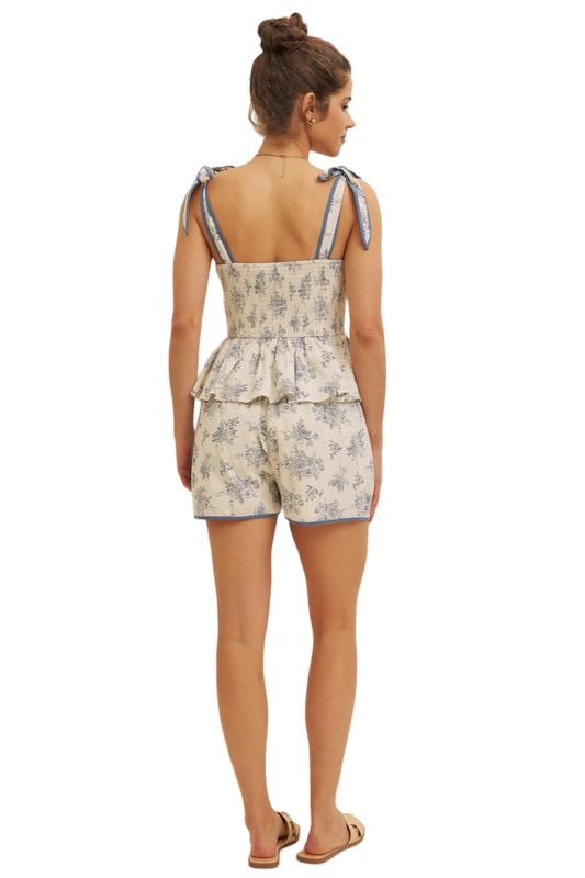 Apparel- In February Floral Print Cotton Peplum High Waisted Shorts