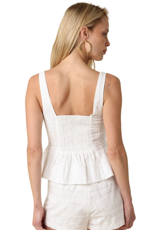 Olivaceous Marsha Textured Smocked Back Peplum Top