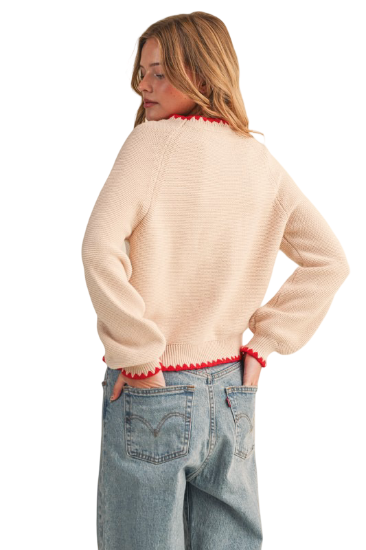 Apparel- En Merci Contrast Stitch Long Sleeve Sweater Top