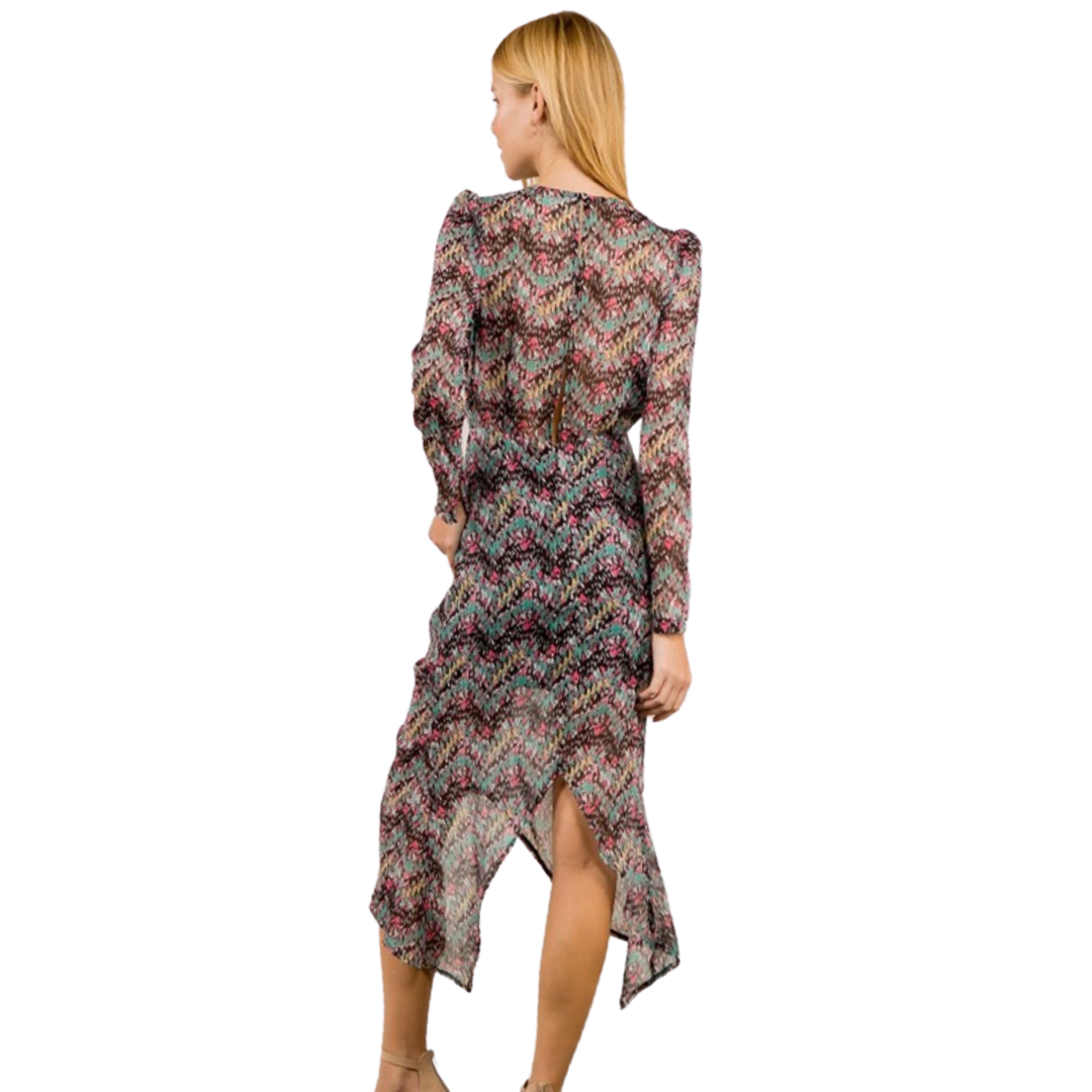 Apparel- Fanco Ruched V Neck Midi Dress