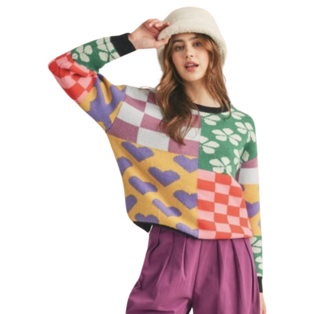 Apparel- En Merci Multi Pattern Patch Sweater