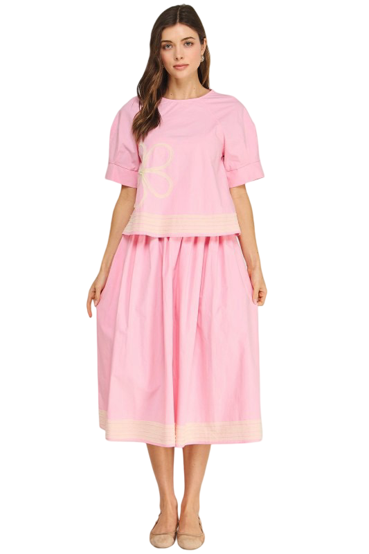 Apparel- Strut and Bolt Contrast Frayed Trim Detail Poplin Midi Skirt