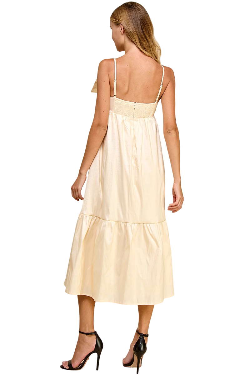 Apparel-TCEC Adjustable Strap Twist Bow Front Midi Dress