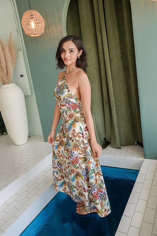 Apparel- Timing Tropical Halter Maxi Dress