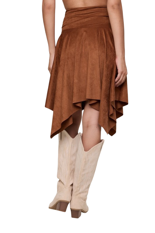 Apparel- Sky to Moon Suede Ruffle High Low Midi Skirt
